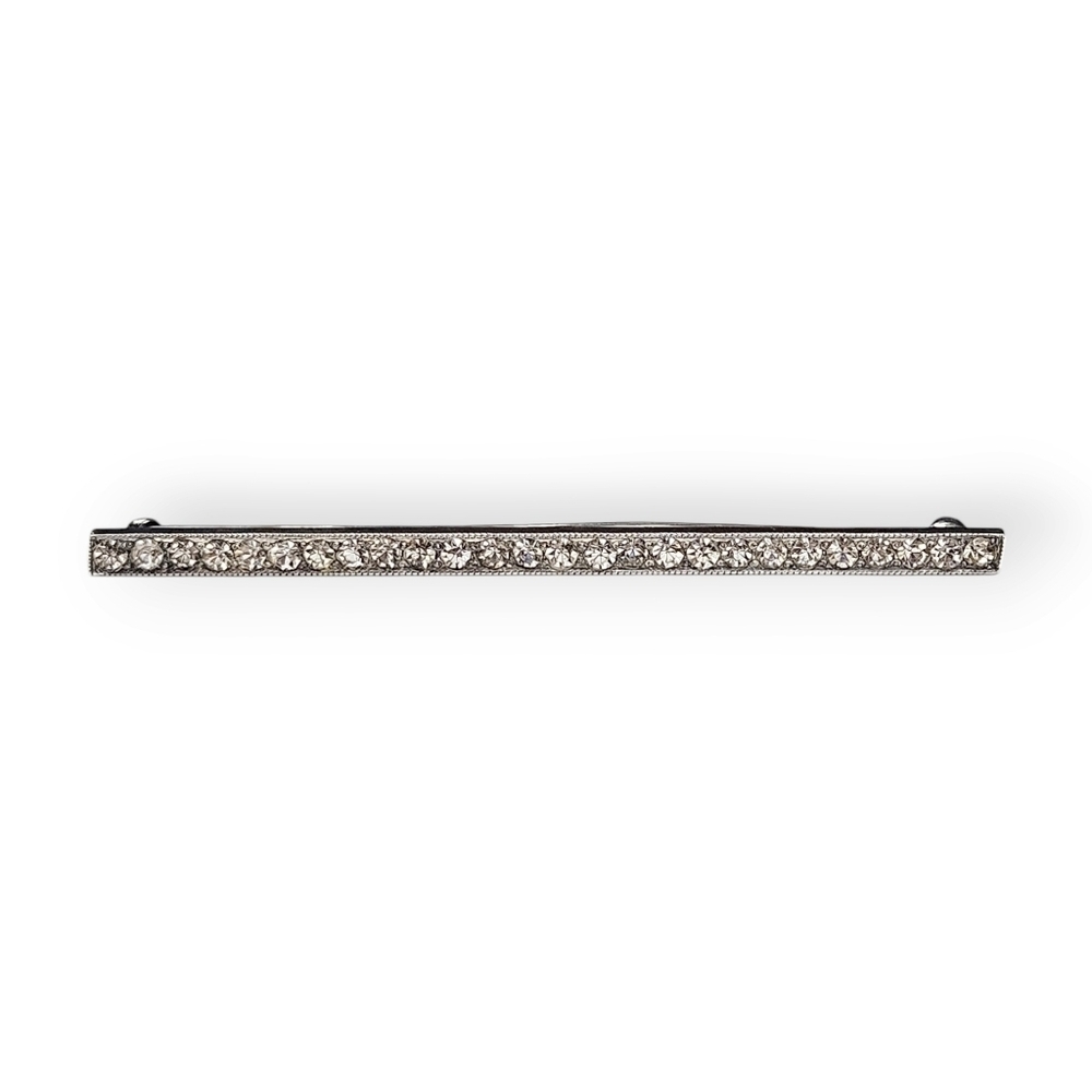 Antique Edwardian Bar Brooch White Paste Gems 925 Sterling Silver 1900s 3" Long